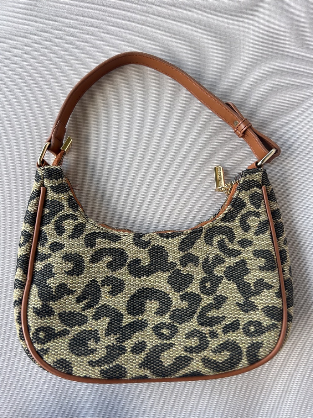 Montana West Leopard-Print Shoulder Bag with Tan Trim